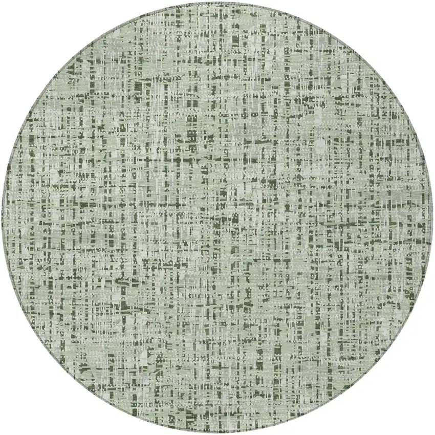 8' Green And Brown Round Abstract Washable Indoor Outdoor Area Rug Photo 4