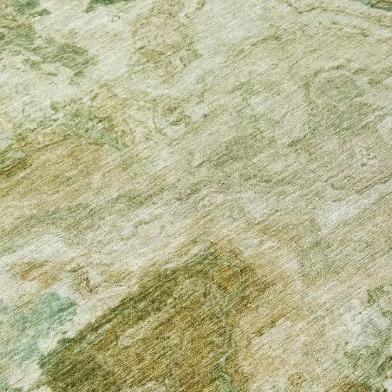 8' Green And Brown Round Abstract Washable Indoor Outdoor Area Rug Photo 4