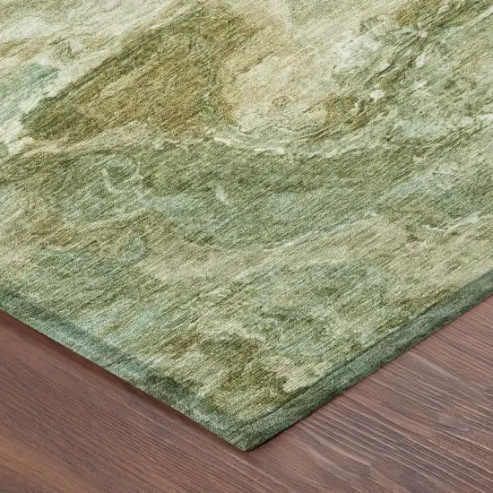 8' Green And Brown Round Abstract Washable Indoor Outdoor Area Rug Photo 3