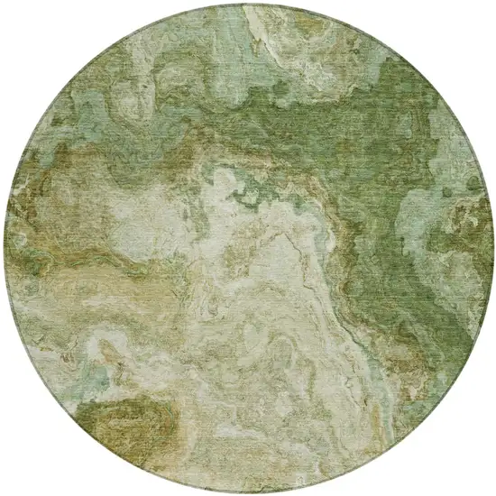 8' Green And Brown Round Abstract Washable Indoor Outdoor Area Rug Photo 2