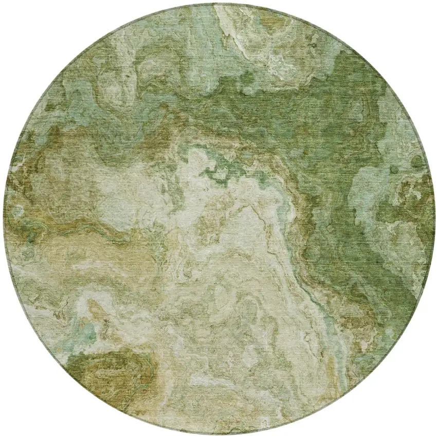 8' Green And Brown Round Abstract Washable Indoor Outdoor Area Rug Photo 2