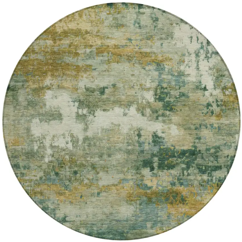 8' Green And Brown Round Abstract Washable Indoor Outdoor Area Rug Photo 2