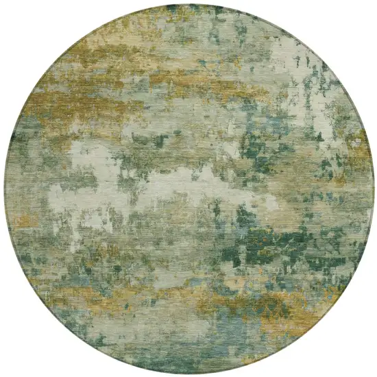 8' Green And Brown Round Abstract Washable Indoor Outdoor Area Rug Photo 2