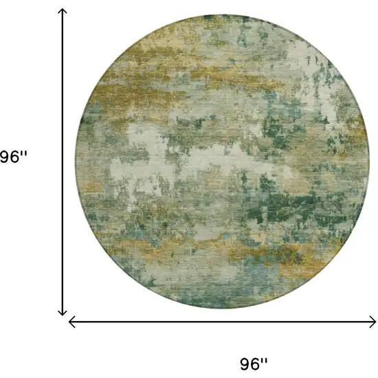 8' Green And Brown Round Abstract Washable Indoor Outdoor Area Rug Photo 5
