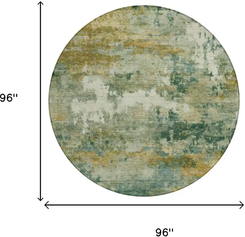 8' Green And Brown Round Abstract Washable Indoor Outdoor Area Rug Photo 5