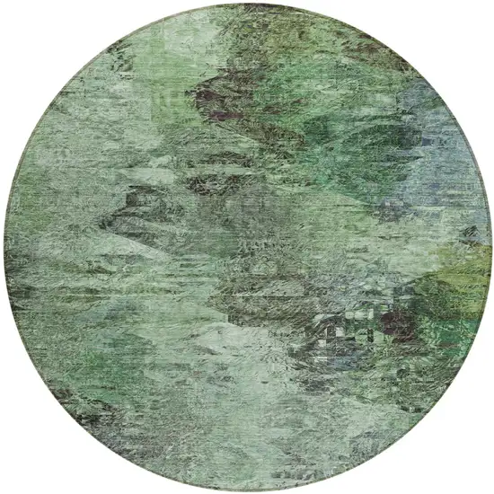 8' Green And Brown Round Abstract Washable Indoor Outdoor Area Rug Photo 2