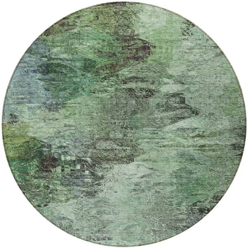 8' Green And Brown Round Abstract Washable Indoor Outdoor Area Rug Photo 7