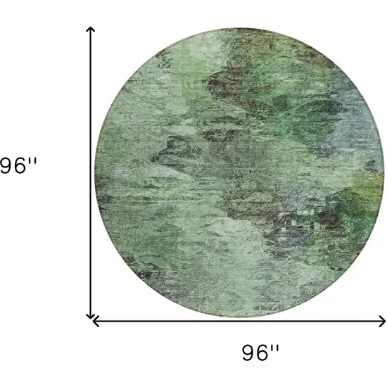 8' Green And Brown Round Abstract Washable Indoor Outdoor Area Rug Photo 3