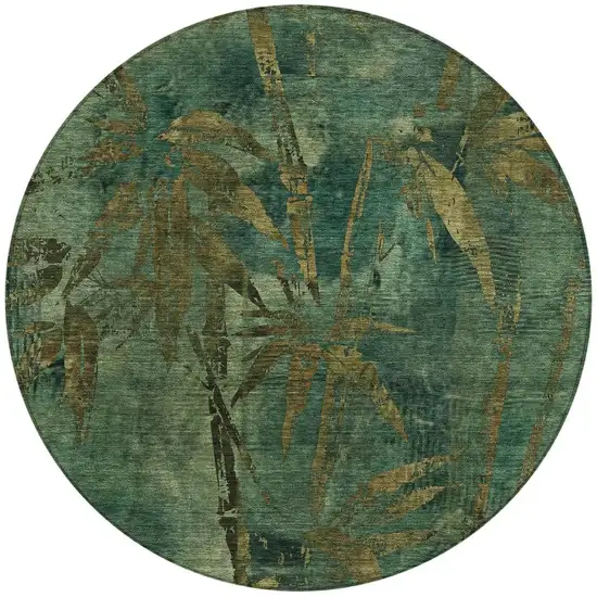 8' Green And Brown Round Botanical Leaves Washable Indoor Outdoor Area Rug Photo 3