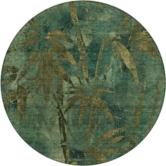 8' Green And Brown Round Botanical Leaves Washable Indoor Outdoor Area Rug Photo 1