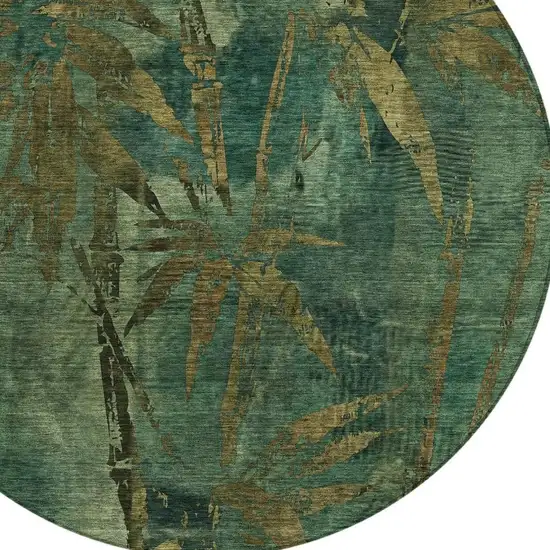 8' Green And Brown Round Botanical Leaves Washable Indoor Outdoor Area Rug Photo 5