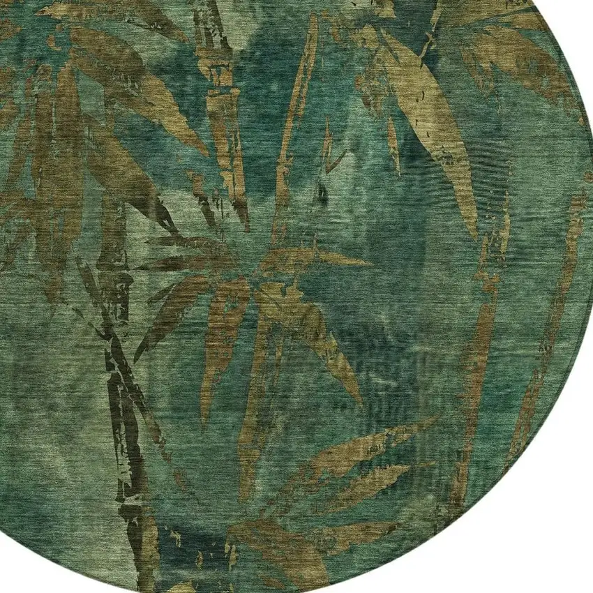 8' Green And Brown Round Botanical Leaves Washable Indoor Outdoor Area Rug Photo 5