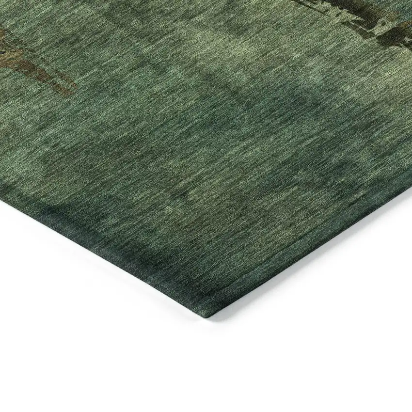 8' Green And Brown Round Botanical Leaves Washable Indoor Outdoor Area Rug Photo 4