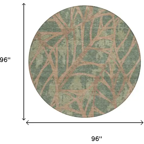 8' Green And Brown Round Floral Washable Indoor Outdoor Area Rug Photo 5