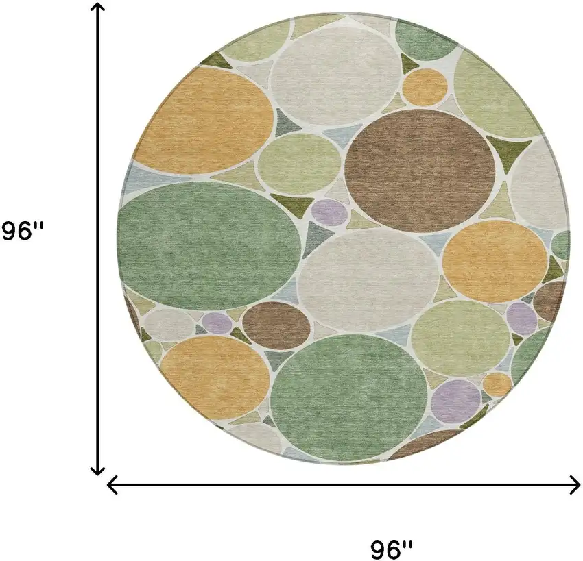 8' Green And Brown Round Geometric Washable Indoor Outdoor Area Rug Photo 7