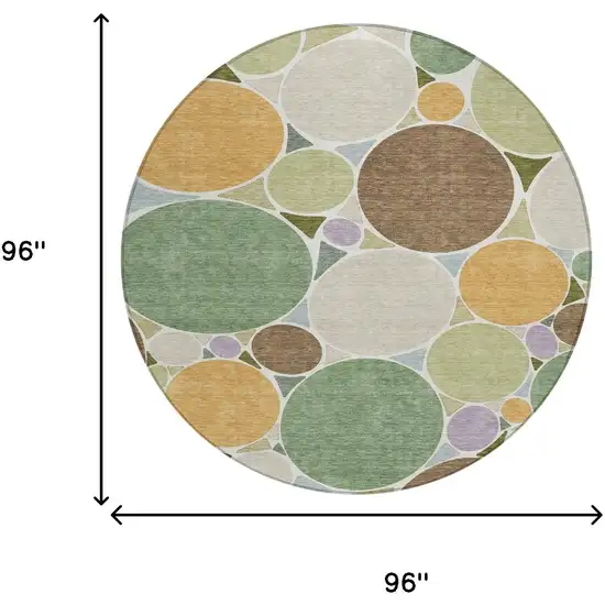 8' Green And Brown Round Geometric Washable Indoor Outdoor Area Rug Photo 7