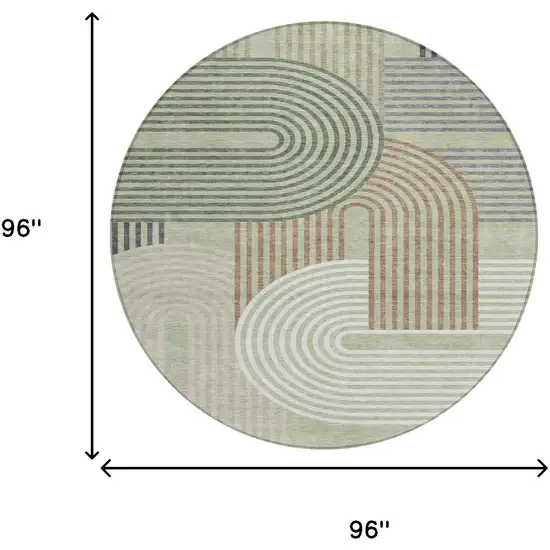 8' Green And Brown Round Geometric Washable Indoor Outdoor Area Rug Photo 7
