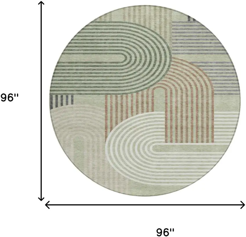 8' Green And Brown Round Geometric Washable Indoor Outdoor Area Rug Photo 7