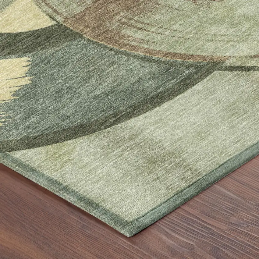 8' Green And Brown Round Geometric Washable Indoor Outdoor Area Rug Photo 4