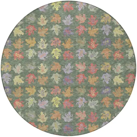 8' Green And Brown Round Geometric Washable Indoor Outdoor Area Rug Photo 3