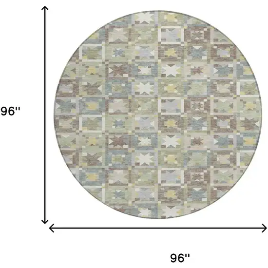 8' Green And Brown Round Patchwork Washable Indoor Outdoor Area Rug Photo 7