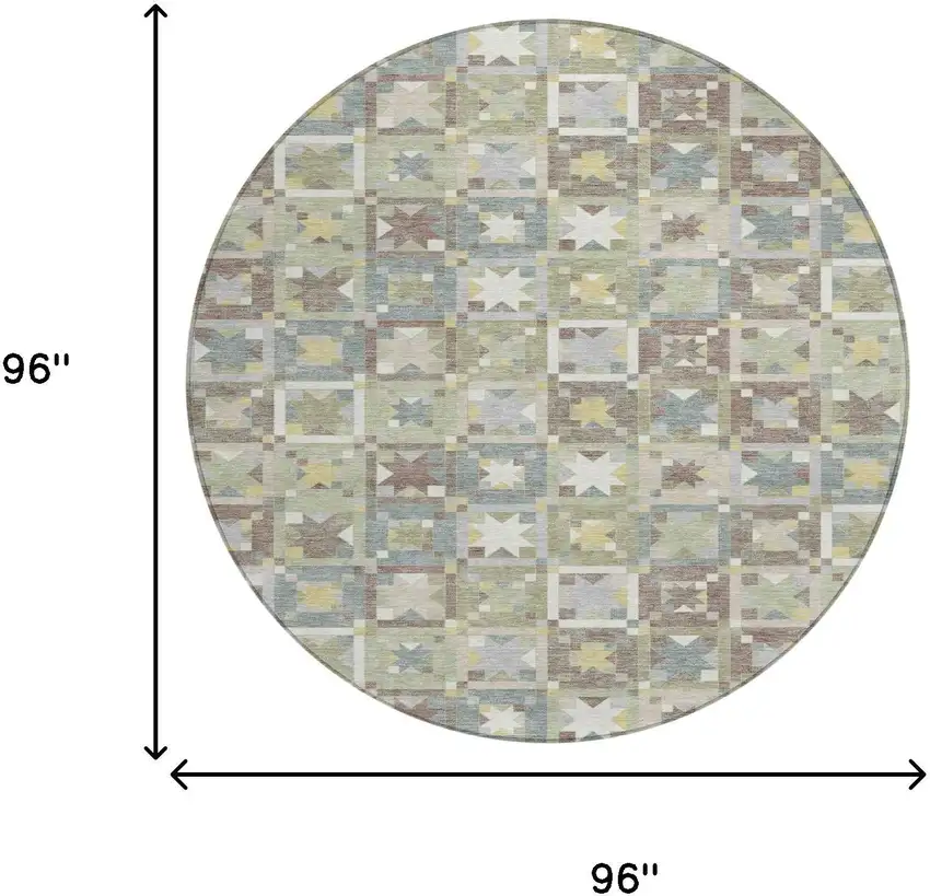 8' Green And Brown Round Patchwork Washable Indoor Outdoor Area Rug Photo 7