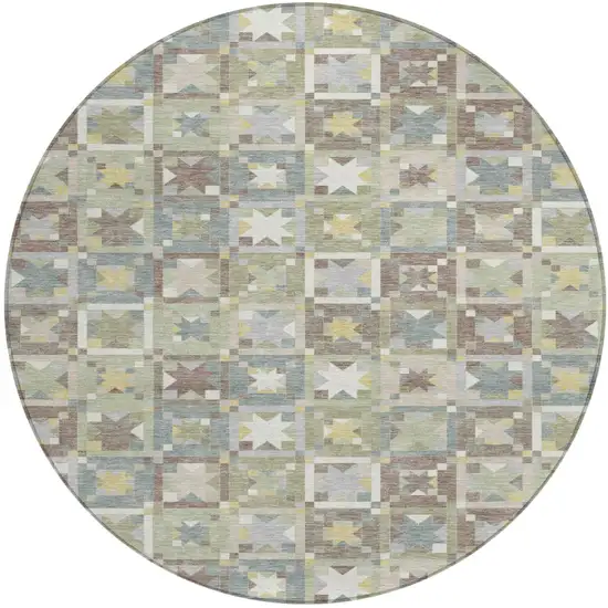 8' Green And Brown Round Patchwork Washable Indoor Outdoor Area Rug Photo 2