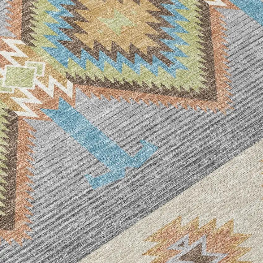 8' Green And Brown Round Southwestern Washable Indoor Outdoor Area Rug Photo 7