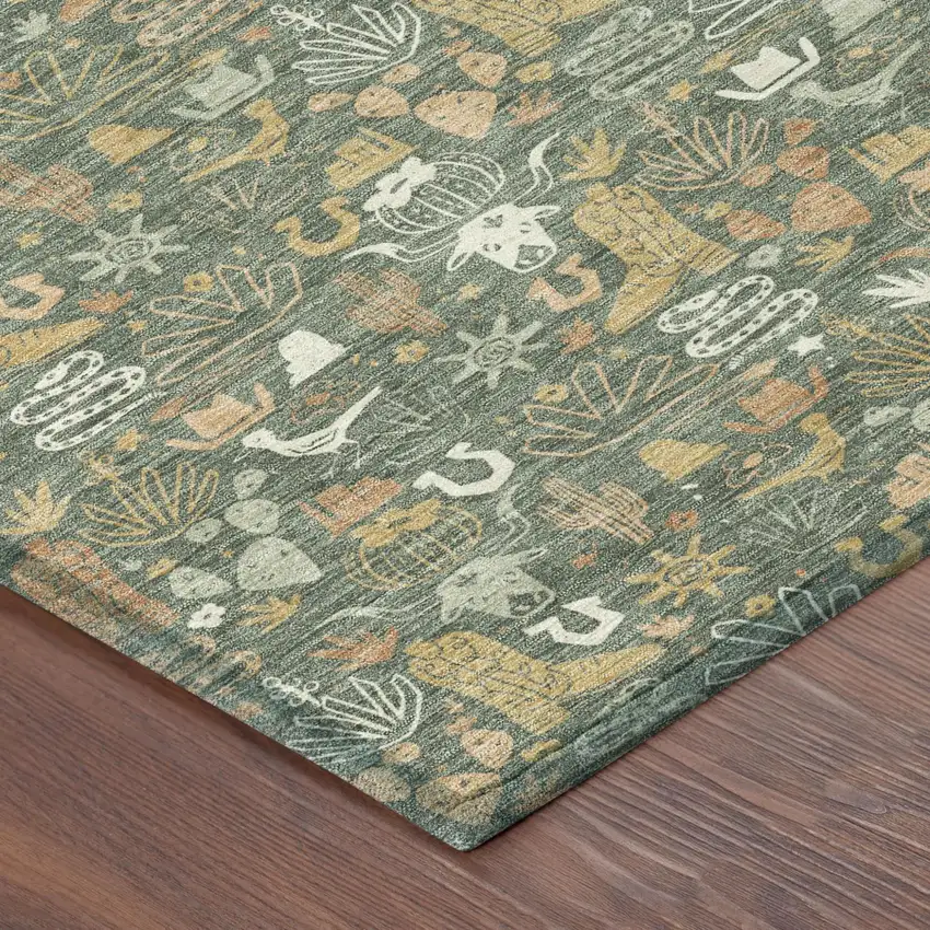 8' Green And Brown Round Stars Washable Indoor Outdoor Area Rug Photo 4
