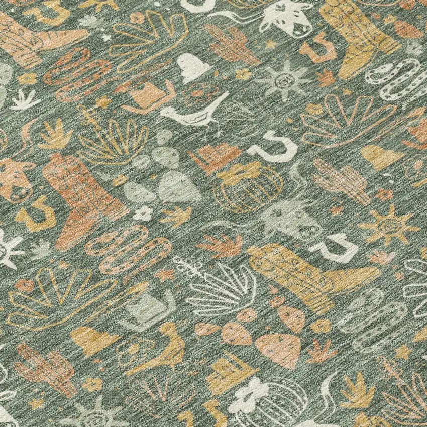 8' Green And Brown Round Stars Washable Indoor Outdoor Area Rug Photo 5