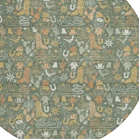 8' Green And Brown Round Stars Washable Indoor Outdoor Area Rug Photo 2
