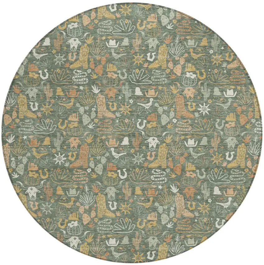 8' Green And Brown Round Stars Washable Indoor Outdoor Area Rug Photo 1