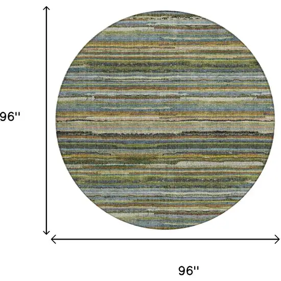 8' Green And Brown Round Striped Washable Indoor Outdoor Area Rug Photo 7