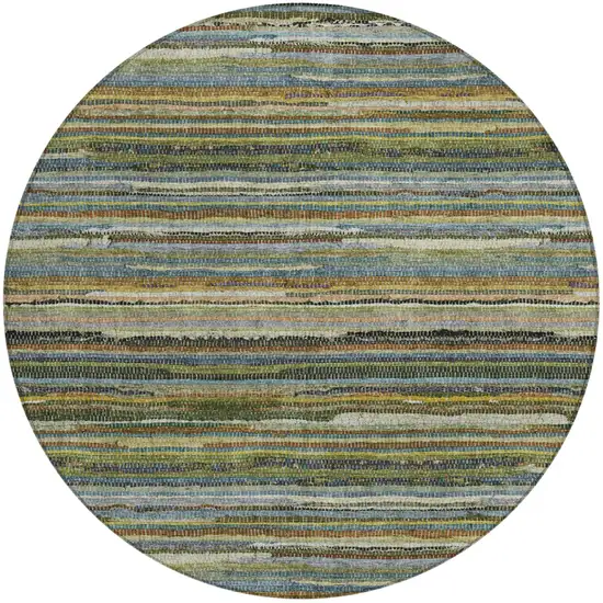 8' Green And Brown Round Striped Washable Indoor Outdoor Area Rug Photo 2
