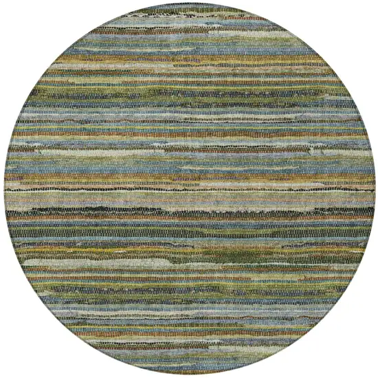 8' Green And Brown Round Striped Washable Indoor Outdoor Area Rug Photo 4