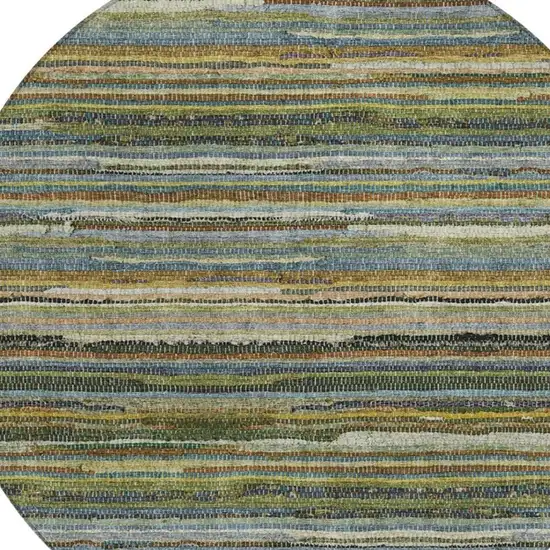 8' Green And Brown Round Striped Washable Indoor Outdoor Area Rug Photo 3