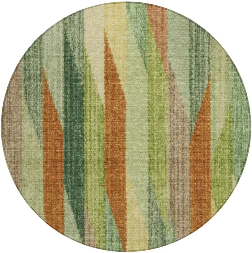 8' Green And Brown Round Striped Washable Indoor Outdoor Area Rug Photo 2