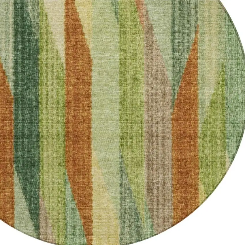 8' Green And Brown Round Striped Washable Indoor Outdoor Area Rug Photo 3