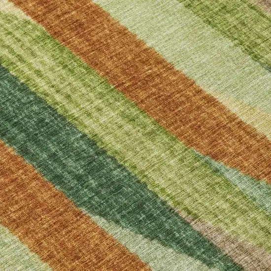 8' Green And Brown Round Striped Washable Indoor Outdoor Area Rug Photo 6
