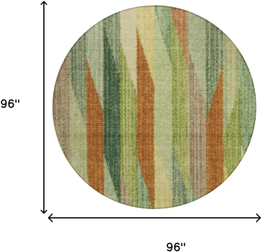 8' Green And Brown Round Striped Washable Indoor Outdoor Area Rug Photo 7
