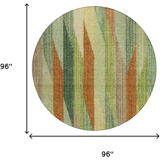 8' Green And Brown Round Striped Washable Indoor Outdoor Area Rug Photo 7