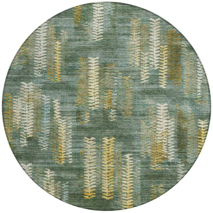 8' Green And Brown Round Striped Washable Indoor Outdoor Area Rug Photo 3