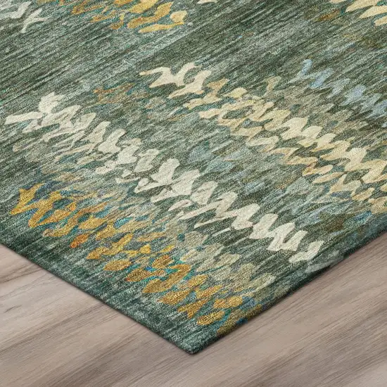 8' Green And Brown Round Striped Washable Indoor Outdoor Area Rug Photo 4
