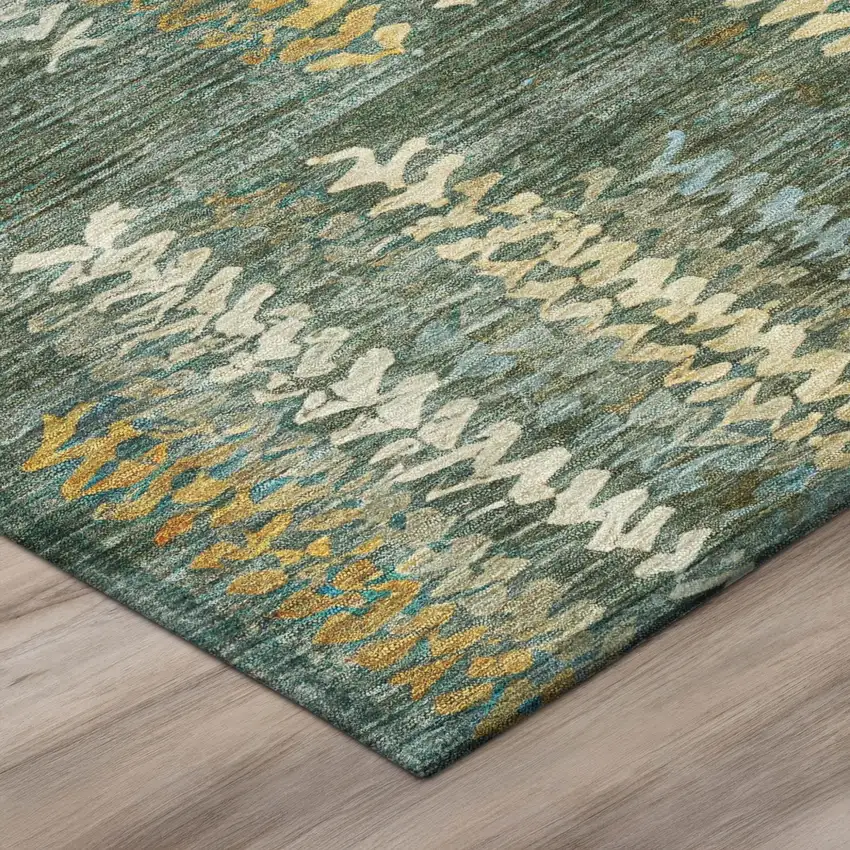8' Green And Brown Round Striped Washable Indoor Outdoor Area Rug Photo 4