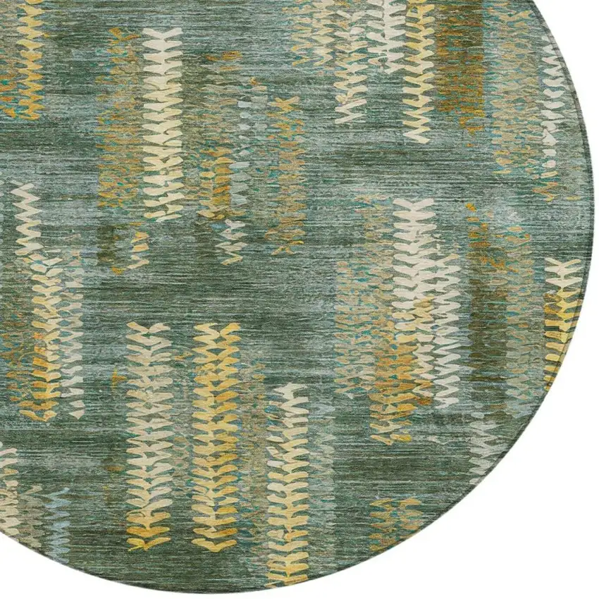 8' Green And Brown Round Striped Washable Indoor Outdoor Area Rug Photo 2