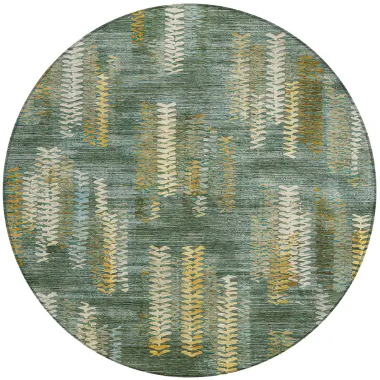8' Green And Brown Round Striped Washable Indoor Outdoor Area Rug Photo 1