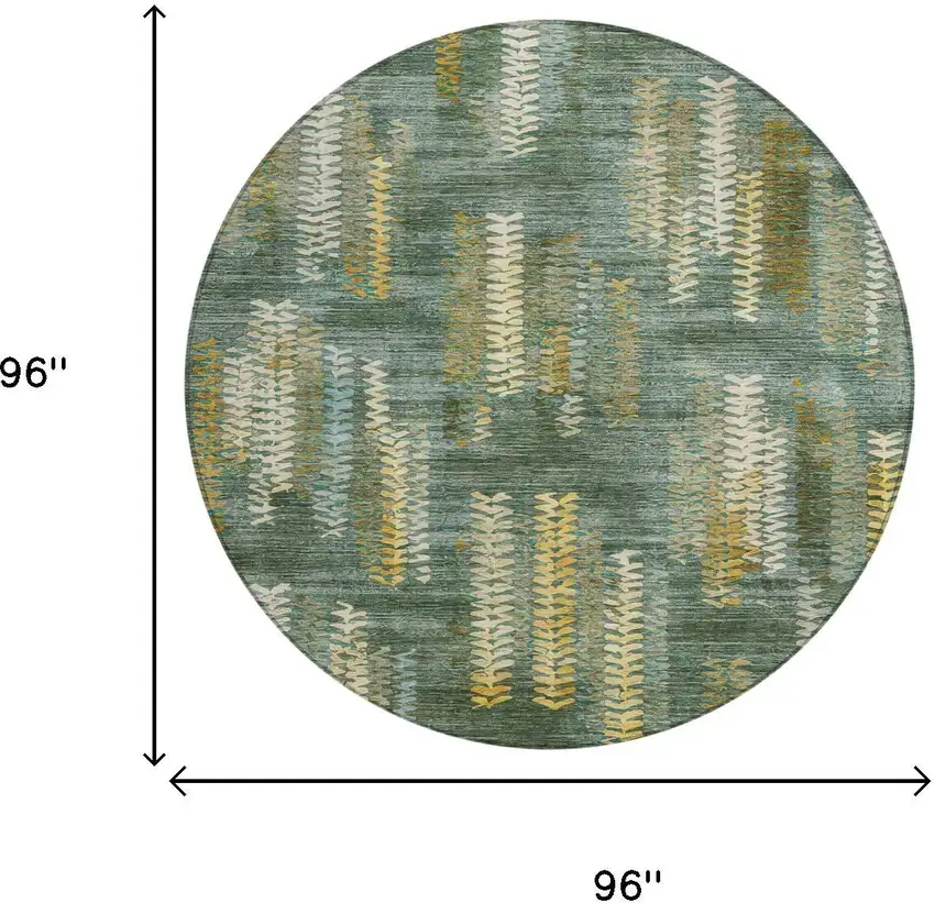 8' Green And Brown Round Striped Washable Indoor Outdoor Area Rug Photo 6
