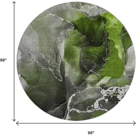 8' Green And Charcoal Abstract Washable Round Rug With UV Protection Photo 3