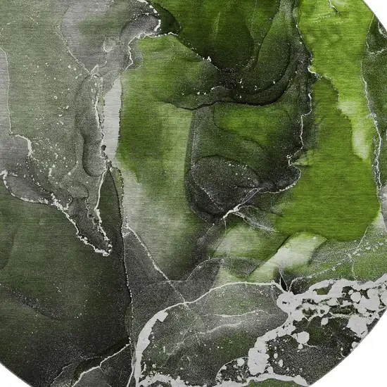 8' Green And Charcoal Abstract Washable Round Rug With UV Protection Photo 3