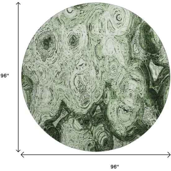 8' Green And Charcoal Abstract Washable Round Rug With UV Protection Photo 3